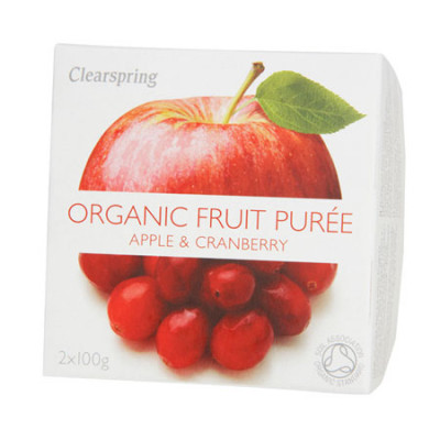 Clearspring Organic FrugtpurÃ© Æble & Tranebær Ø (200 gr)