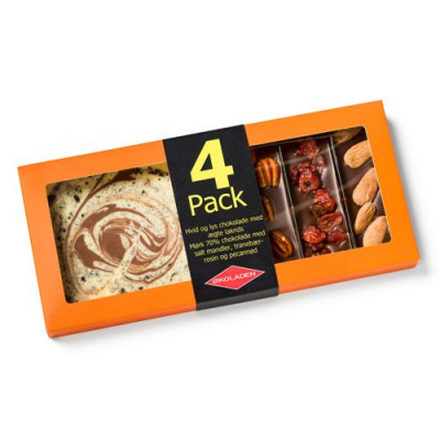 4 pack chokoladestænger med pynt + mini Chok 160 g