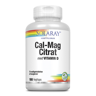 Solaray Cal-Mag Citrat 1:1 med D-vitamin (180 kapsler)