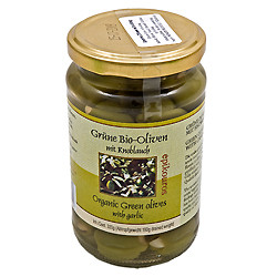 Oliven Grønne m.hvidløg, Græsk Ø 320 gr.